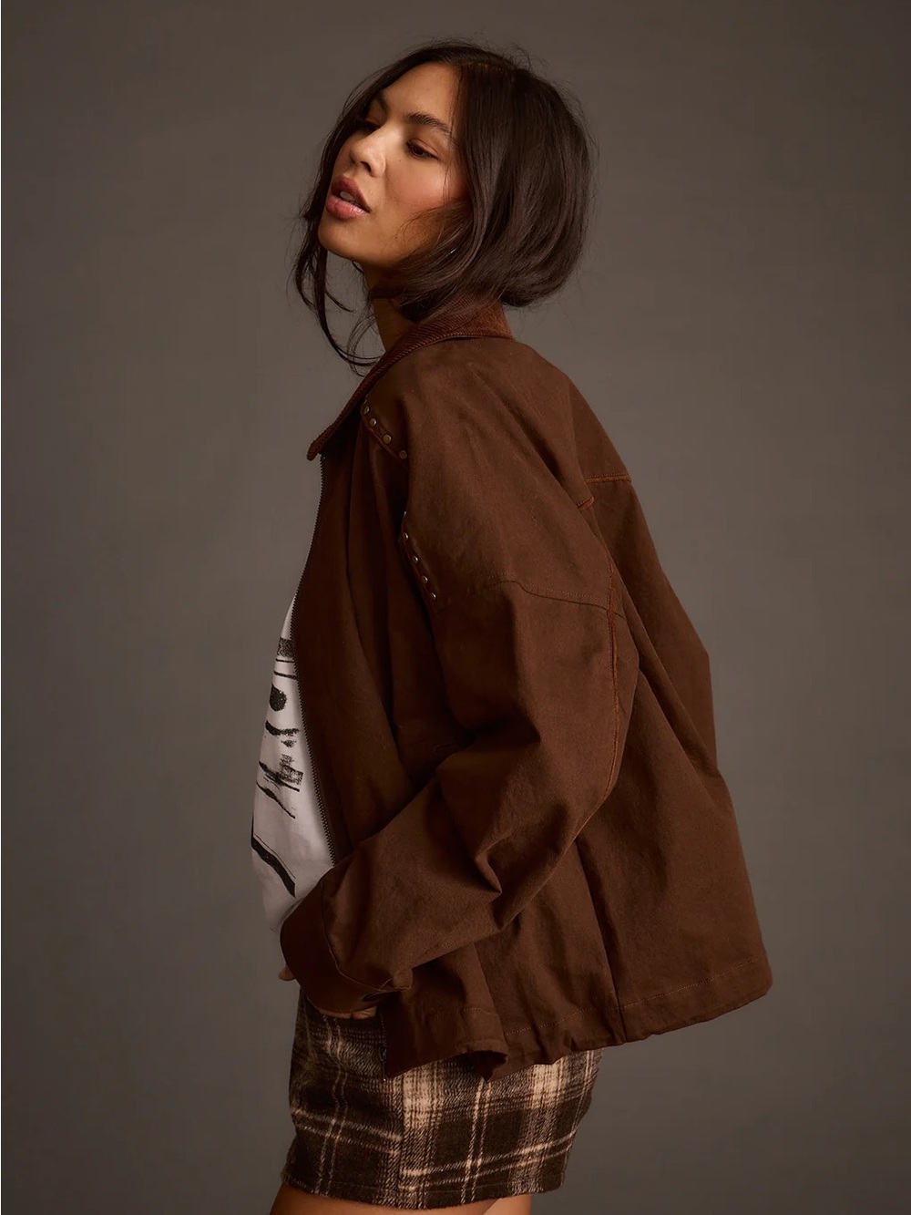 12th Tribe Fairfax Studded Canvas Utility Jacket Mocha M NWT - Picture 3 of 8